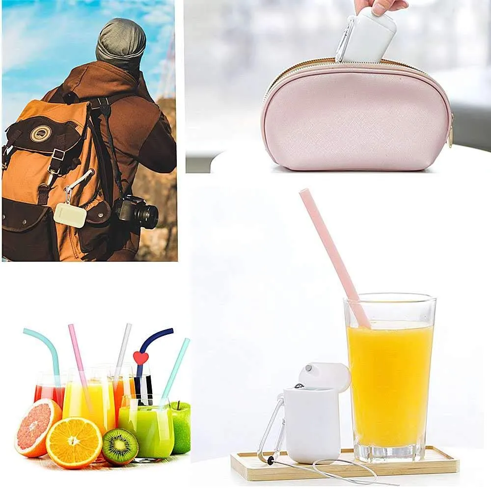 2 Pack Reusable Collapsible Straws Silicone Collapsible Straws Portable Drinking Straw with Carrying Case and Cleaning Brush for Travel Home Office