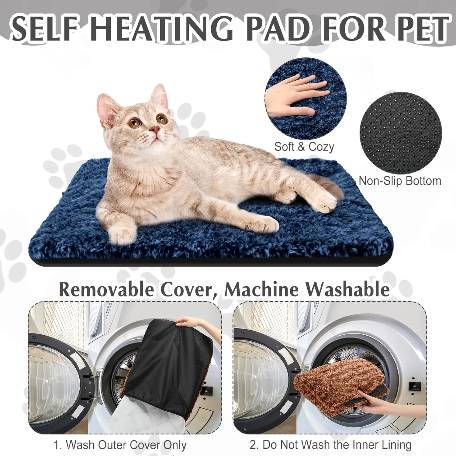 4 Pack Self Warming Cat Bed Indoor Self Heating Dog Cat Pad Washable 16 x 20 Inch Thermal Pet Kennel Pad Crate Bed Mat Reflect Body Heat for Outdoor(16 x 20 Inch,Grey,Brown,Navy Blue,Black)