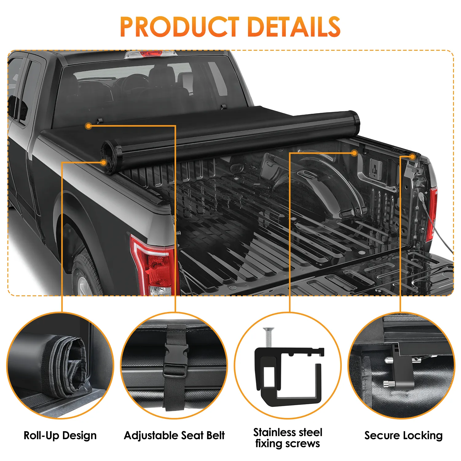 5.5ft Soft Roll Up Truck Bed Cover for Ford F150 2015-2024