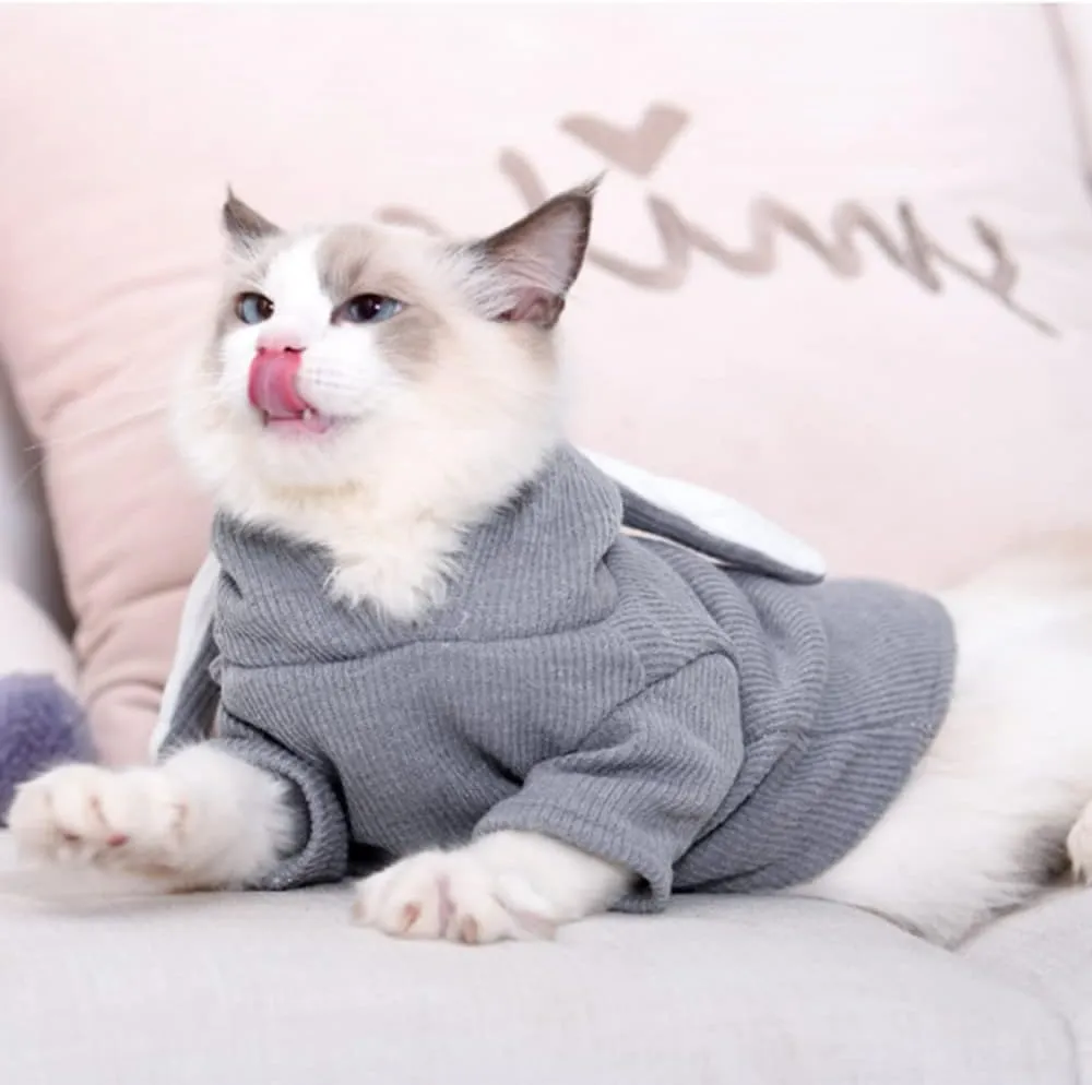 ANIAC Funny Dog Hoodies for Small Dog Girl Boy Bunny Ears Dog Clothes Hooded Puppy Sweatshirt Cat Apparel Pet Costume for Easter Halloween Christmas Holiday (Small, Grey)