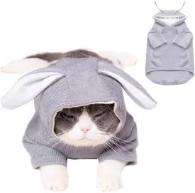 ANIAC Funny Dog Hoodies for Small Dog Girl Boy Bunny Ears Dog Clothes Hooded Puppy Sweatshirt Cat Apparel Pet Costume for Easter Halloween Christmas Holiday (Small, Grey)