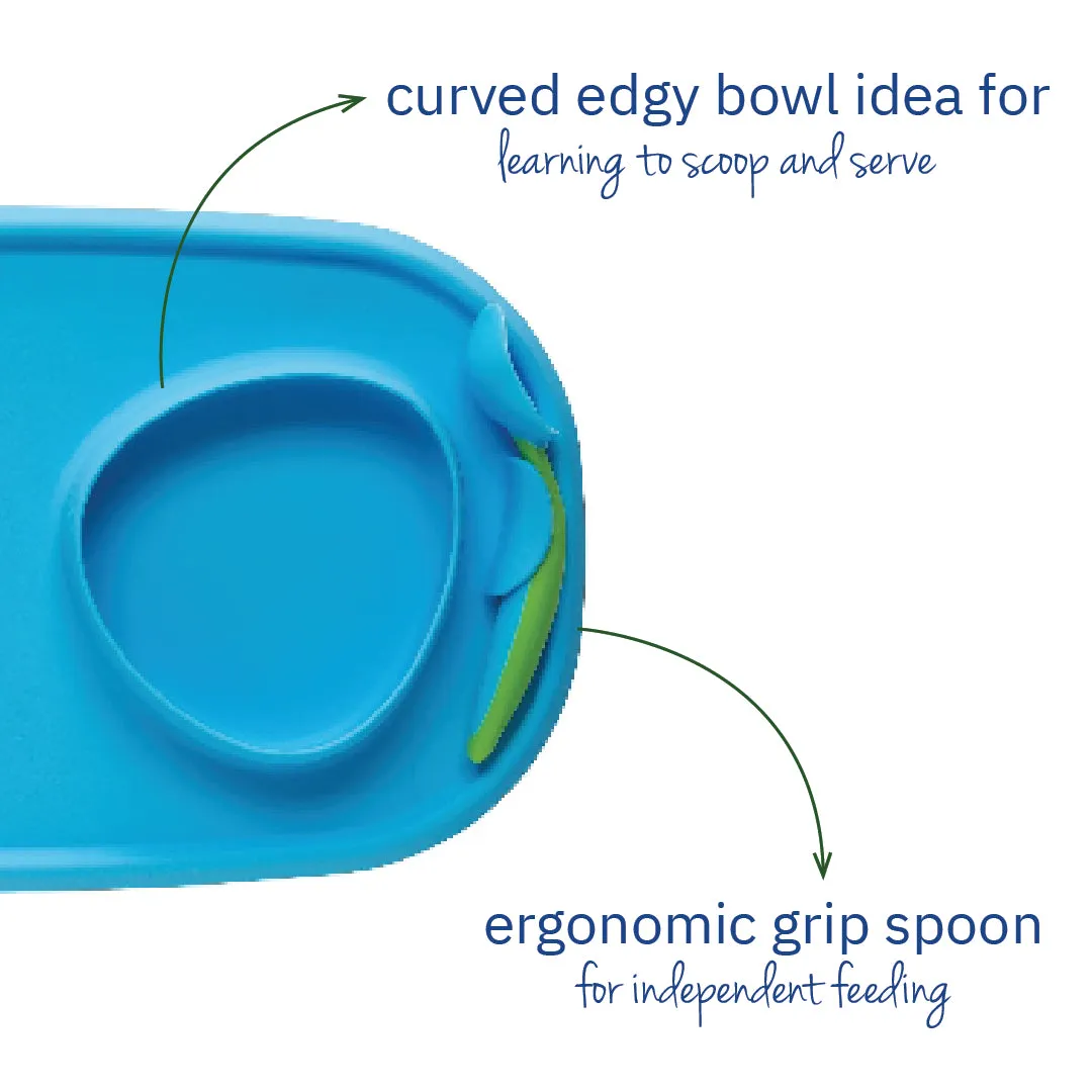 B.box Roll & Go Mealtime Mat with Spoon -Ocean Breeze Blue
