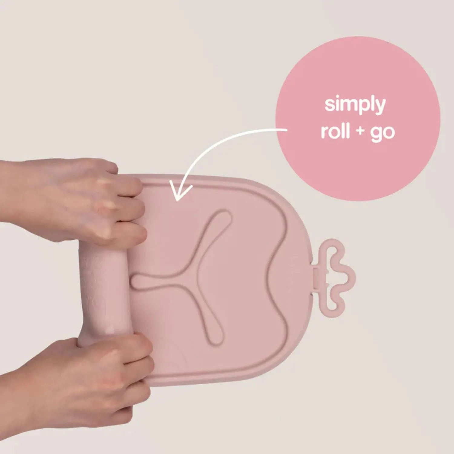 b.box Roll & Go Mealtime Silicone Mat with Spoon Blush Pink