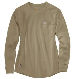Carhartt Women's Khaki Force Cotton Long-Sleeve Crewneck T-Shirt