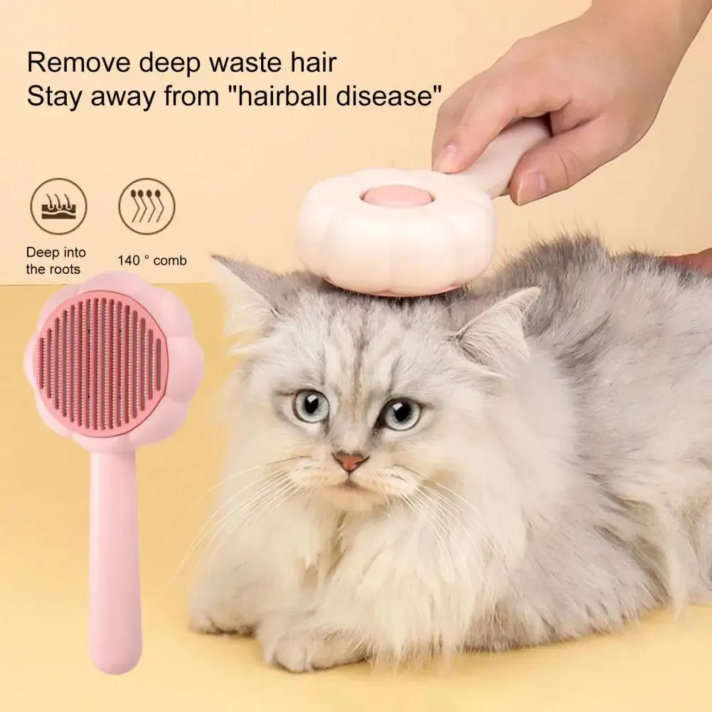 Cat Grooming Brush | Deep Hair Removal with Comfortable Bristles & One-Click Cleaning