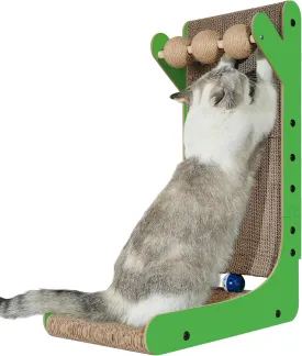 Cat Scratcher, 23.6 Inch Cat Scratching Post, L Shaped Vertical cat Scratching Board for Wall and Couch Protection, Cardboard Cat Scratcher with Ball Toy for Indoor Cats