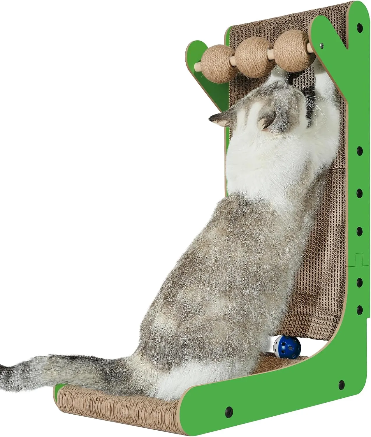 Cat Scratcher, 23.6 Inch Cat Scratching Post, L Shaped Vertical cat Scratching Board for Wall and Couch Protection, Cardboard Cat Scratcher with Ball Toy for Indoor Cats