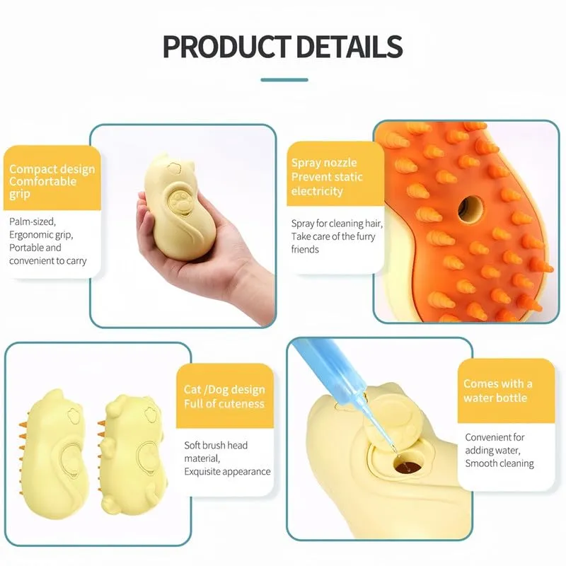 Cat Steamy Brush, New 3 in 1 Spray Cat Brush, Cat Steamer Brush for Massage, Self Cleaning Steam Cat Brush for Removing Tangled And Loosse Hair (A)