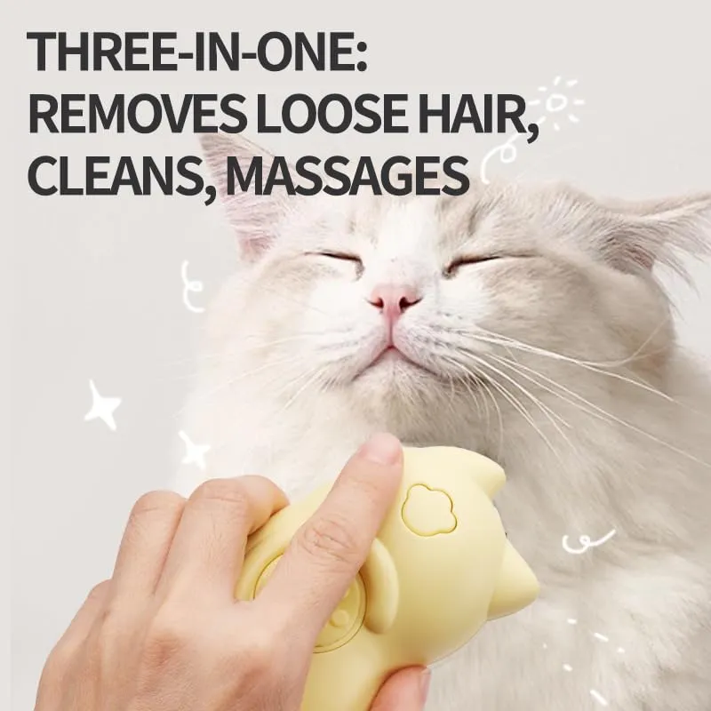 Cat Steamy Brush, New 3 in 1 Spray Cat Brush, Cat Steamer Brush for Massage, Self Cleaning Steam Cat Brush for Removing Tangled And Loosse Hair (A)