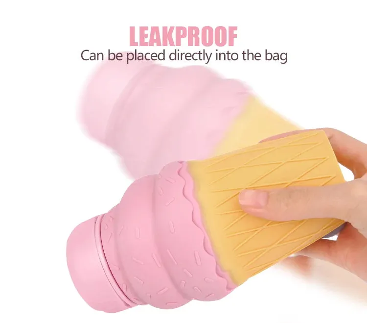 Charming Ice Cream Design: 500ml Soft Silicone Foldable Water Bottle for Kids