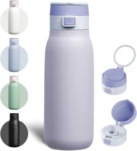 COKTIK Insulated Stainless Steel Water Bottle with straw, Double Walled Vacuum Water bottle for travel, Buit-in Silicone Carrying loop, BPA Free, Gift for woman & kids, Chrismas Day, 32oz, Purple