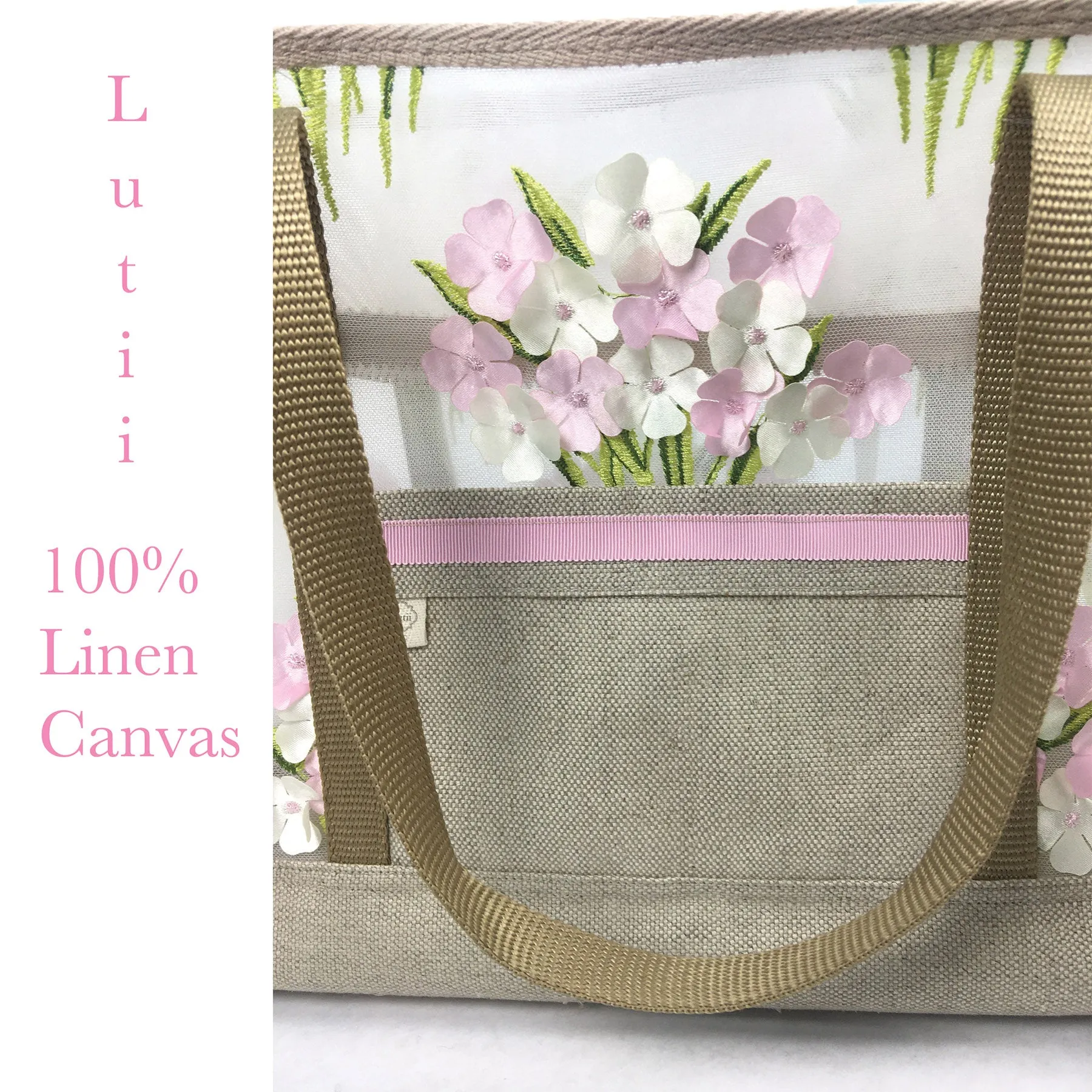 dog carrier, non-overheating, spring/summer lightweight 3D flowered pet tote-"Pink Poppies"