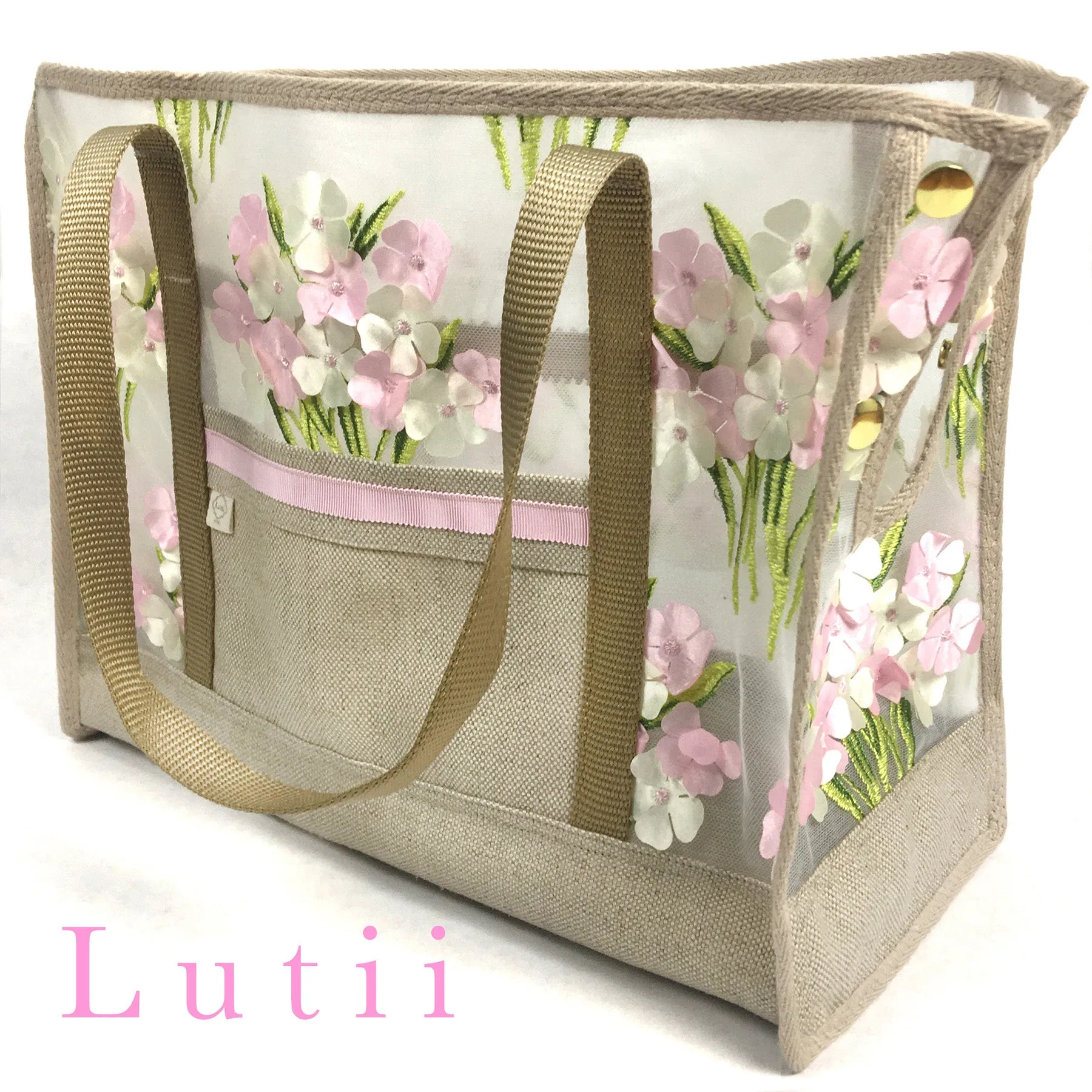 dog carrier, non-overheating, spring/summer lightweight 3D flowered pet tote-"Pink Poppies"