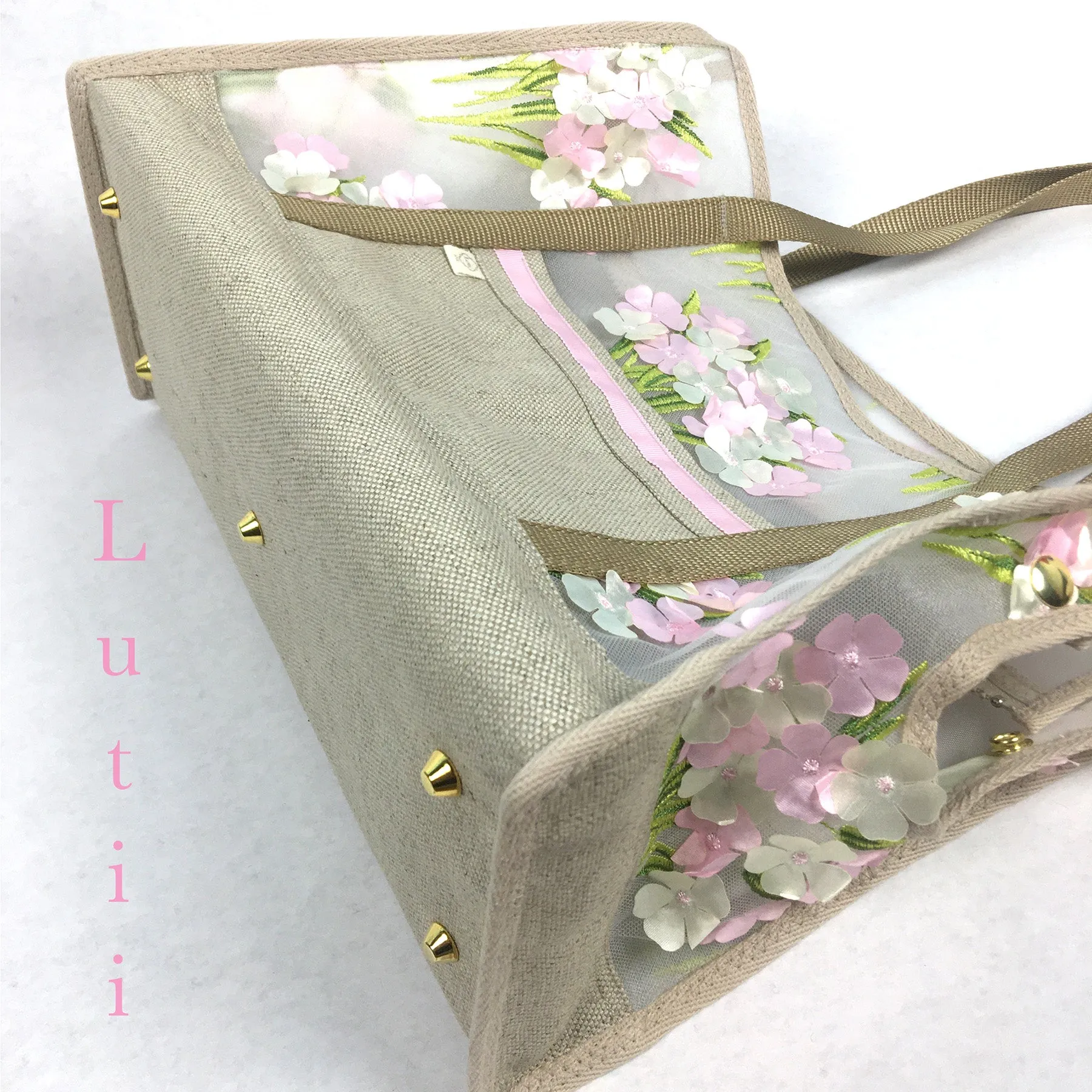 dog carrier, non-overheating, spring/summer lightweight 3D flowered pet tote-"Pink Poppies"
