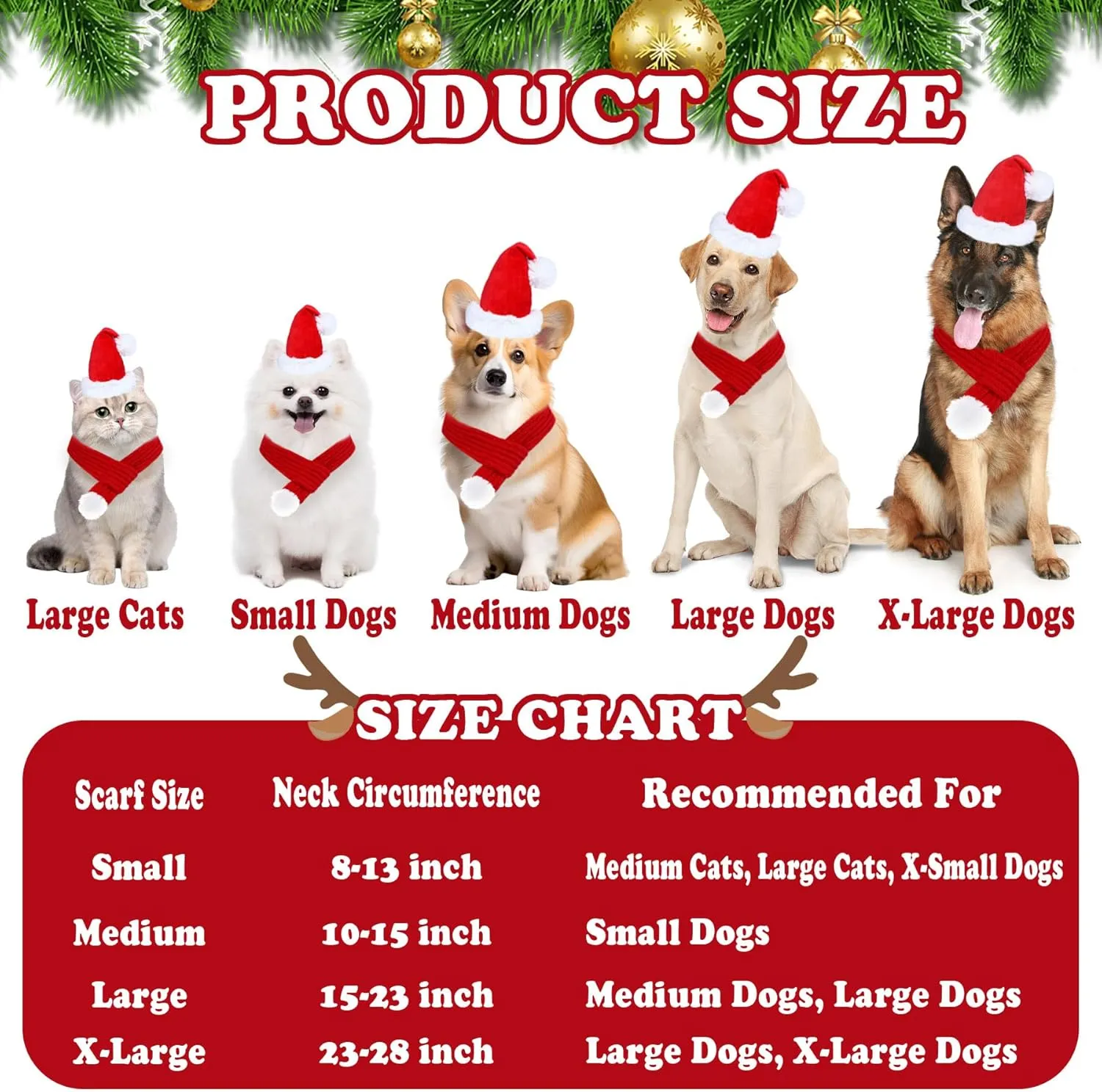 Dog Christmas Santa Hat and Scarf, Dog Christmas Outfit Adjustable Knitted Scarf with Pompom Ball for Small Medium Large XL Dogs Pets (X-Large)