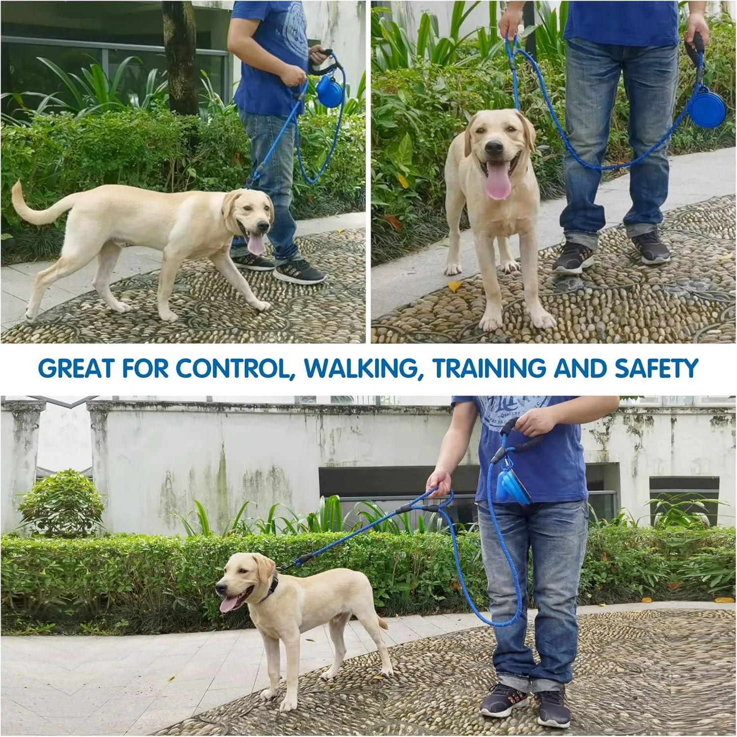 Dog Leash Heavy Duty 6ft, Double Handle Dog Leash with Padded Handle for Traffic Control, Reflective Rope Leashes for Large and Medium Dogs Control Safety Training at Night (Navy Blue)