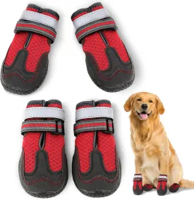 Dog Shoes for Dogs Mesh Breathable, Dog Boots Paw Protectors, Anti-Slip Reflective Dog Booties for Hot Pavement, Snowy, Rainy, Indoor Outdoor Walking for Medium to Large Dogs with Rugged Sole