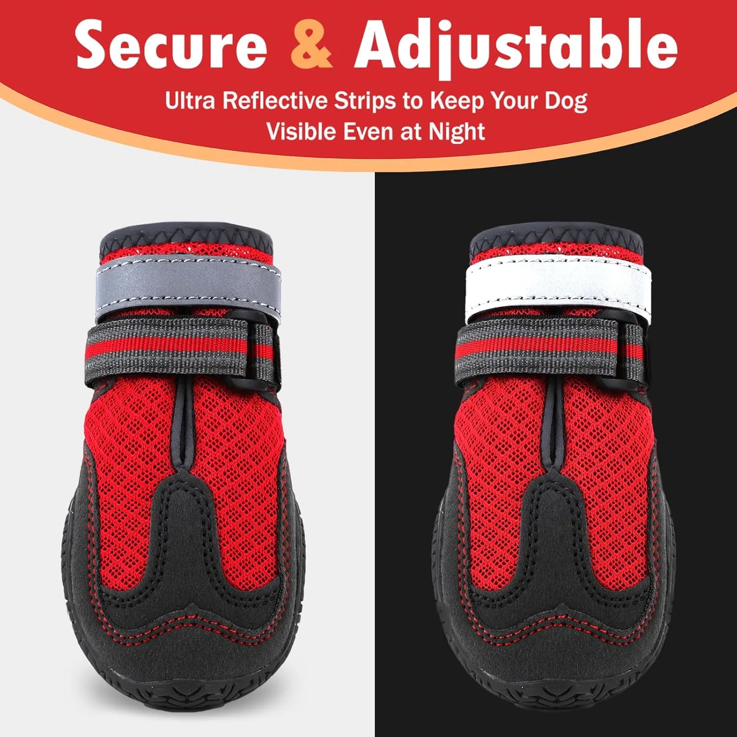 Dog Shoes for Dogs Mesh Breathable, Dog Boots Paw Protectors, Anti-Slip Reflective Dog Booties for Hot Pavement, Snowy, Rainy, Indoor Outdoor Walking for Medium to Large Dogs with Rugged Sole