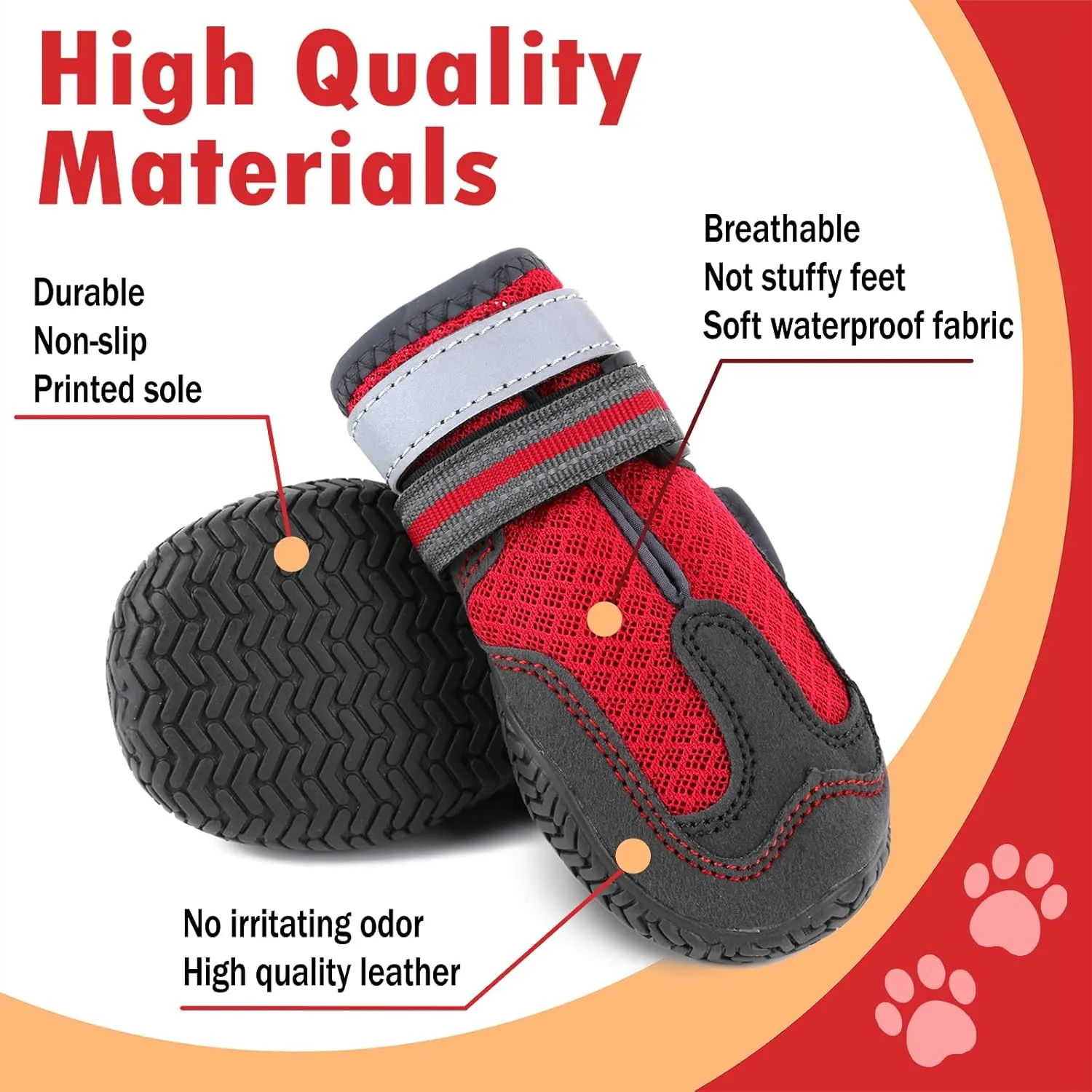 Dog Shoes for Dogs Mesh Breathable, Dog Boots Paw Protectors, Anti-Slip Reflective Dog Booties for Hot Pavement, Snowy, Rainy, Indoor Outdoor Walking for Medium to Large Dogs with Rugged Sole