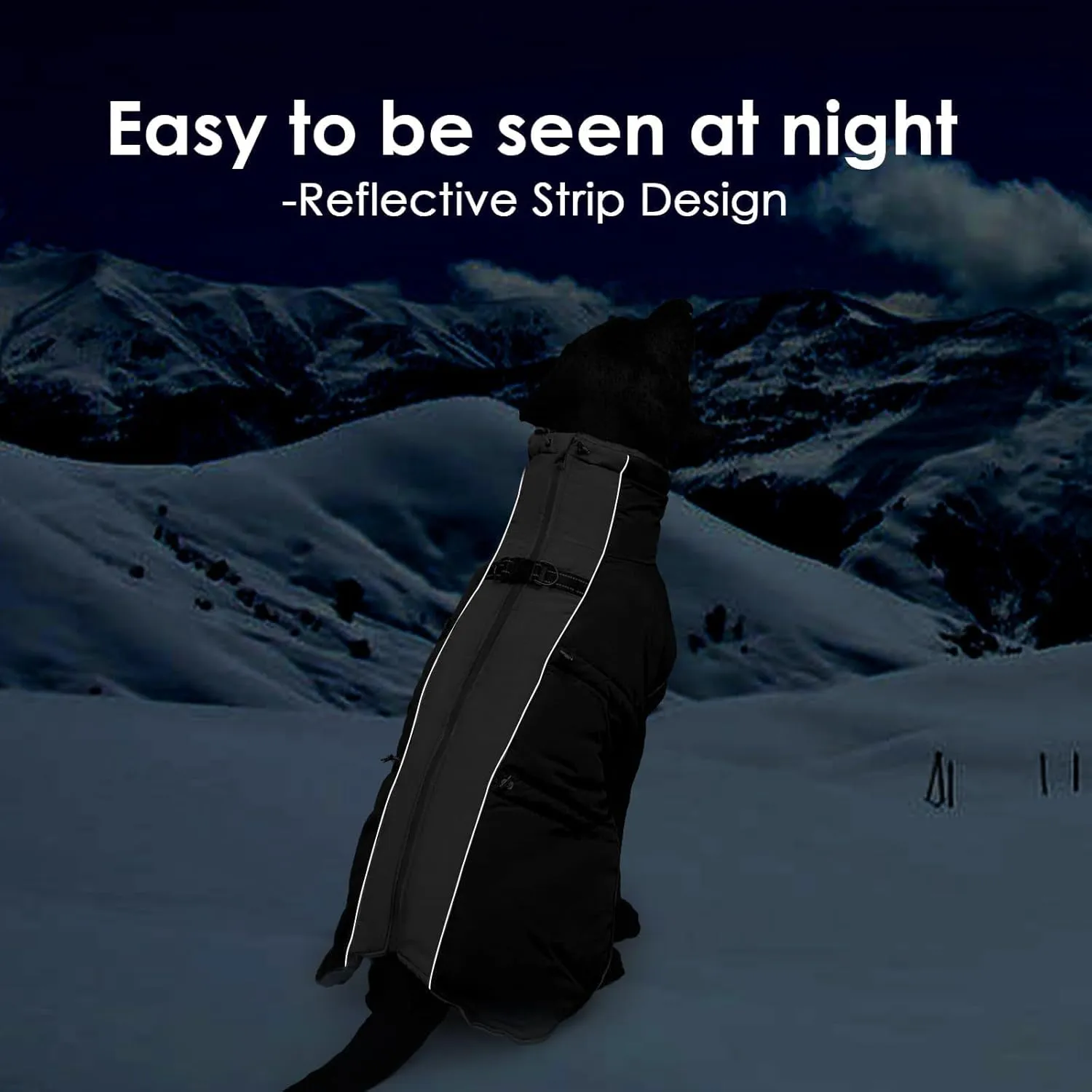 Dog Winter Jacket - Large, Warm Zip Up Snowsuit Dog Harness Vest, Reflective, Water-Resistant, Black