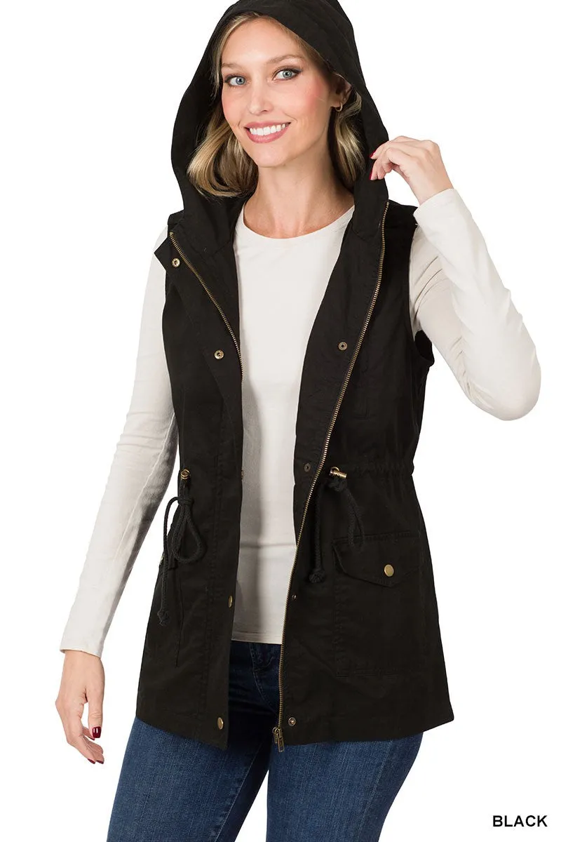 Drawstring Waist Hoodie Vest