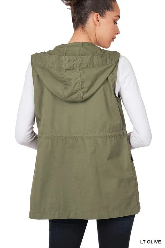 Drawstring Waist Hoodie Vest