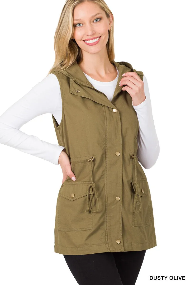 Drawstring Waist Hoodie Vest