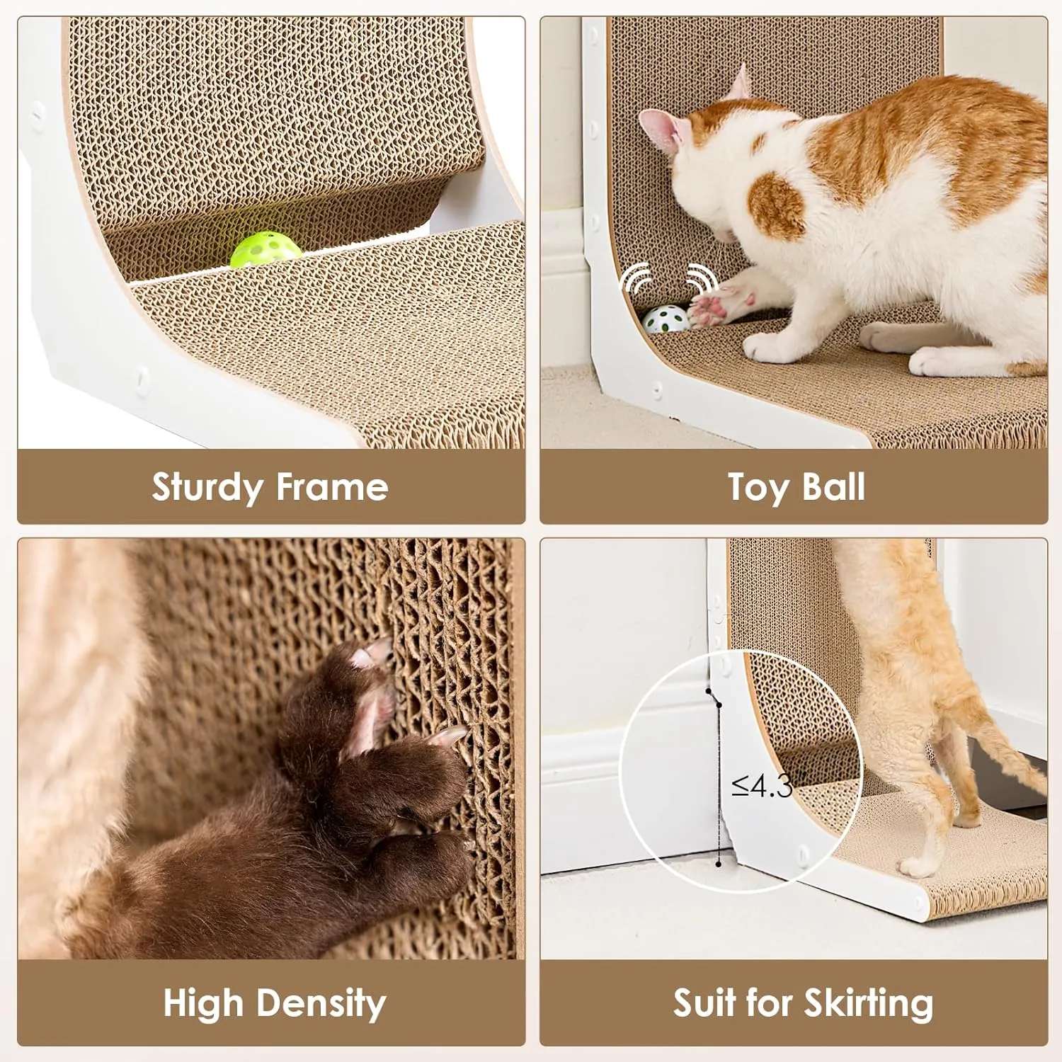 EHEYCIGA Cardboard Cat Scratcher for Indoor Cats, 26.8 Inch L Shaped Vertical Cat Scratching Board with Ball Cat Toy, Large Cat Scratcher Pad, White