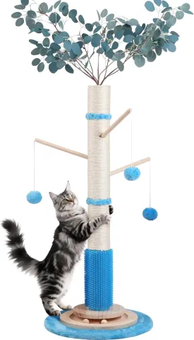 EMUST 45" Cat Scratching Posts for Indoor Cats, Large Cat Scratcher Post with Sturdy Base Self Groomer Brush for Kittens Adults Cats Protect Your Furniture