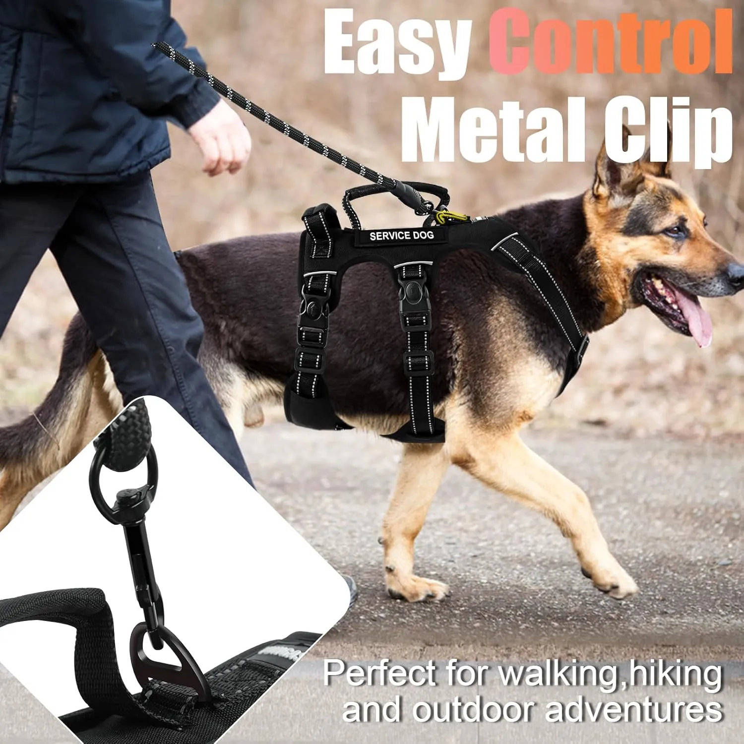 Escape Proof Dog Harness for Large Medium Sized Dogs Six Point Adjustable, Service Dog Vest Harness and Leash Set, No Pull Dogs Harnesses with Handle, XL Dog Harnesses for Walking(Black, L)