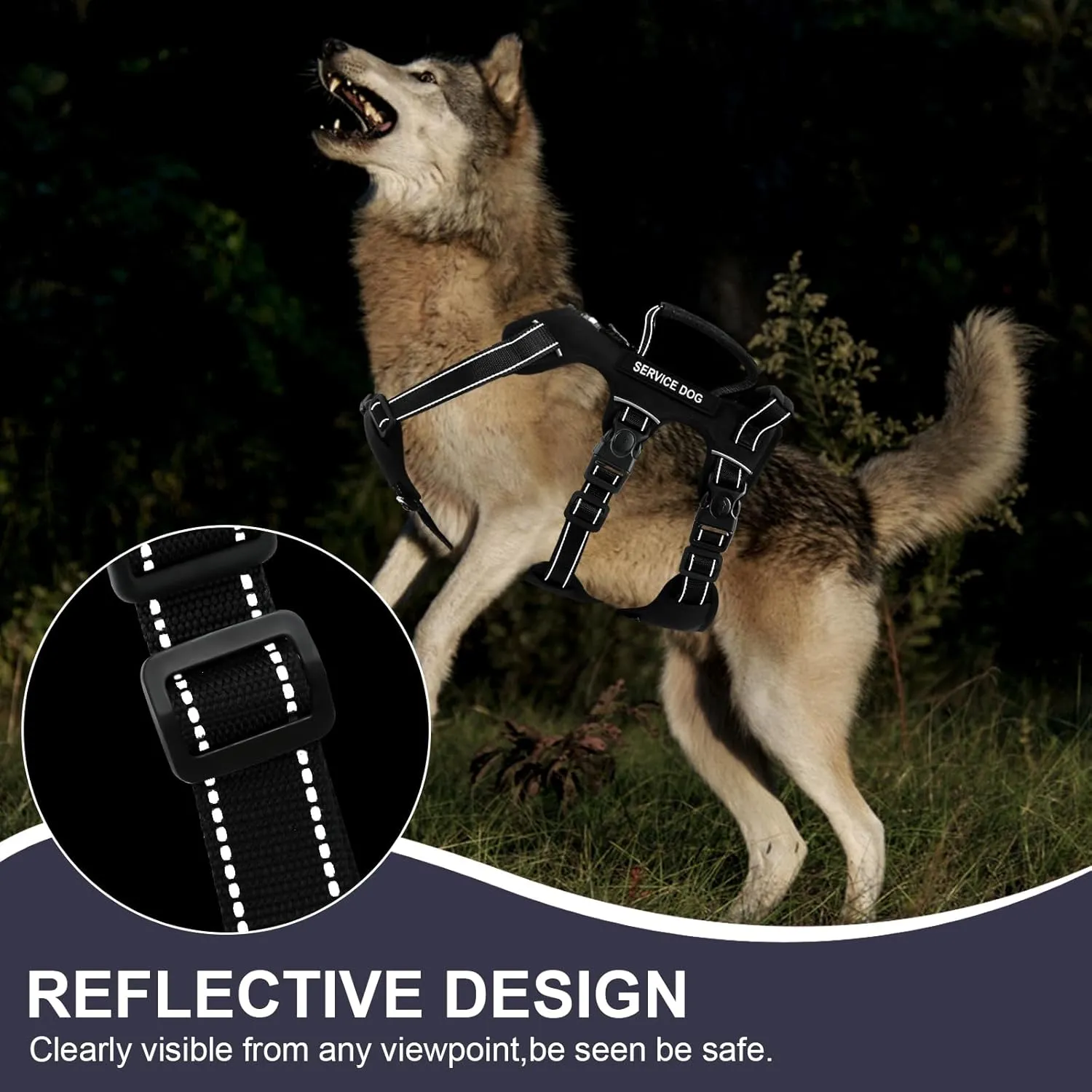 Escape Proof Dog Harness for Large Medium Sized Dogs Six Point Adjustable, Service Dog Vest Harness and Leash Set, No Pull Dogs Harnesses with Handle, XL Dog Harnesses for Walking(Black, L)