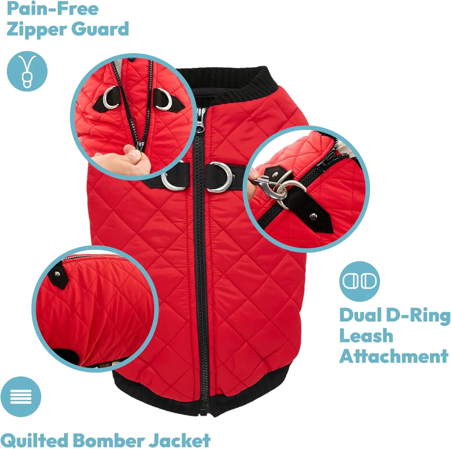 Gooby Fashion Vest Dog Jacket - Black, Medium - Warm Zip Up Bomber Vest with Dual D Ring Leash - Winter Water Resistant Small Dog Sweater