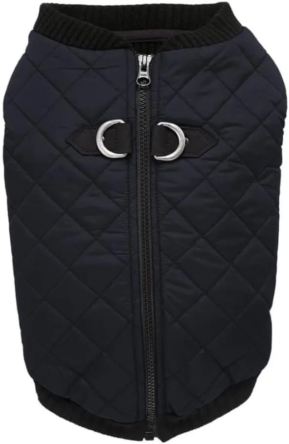 Gooby Fashion Vest Dog Jacket - Black, Medium - Warm Zip Up Bomber Vest with Dual D Ring Leash - Winter Water Resistant Small Dog Sweater