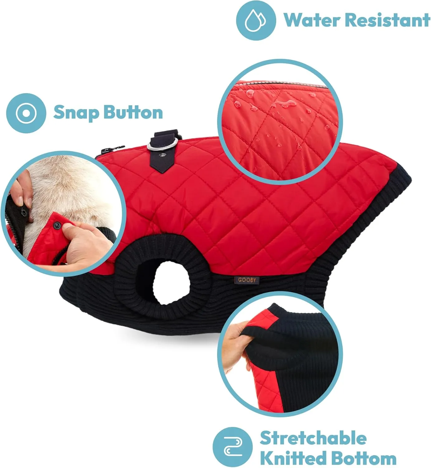 Gooby Fashion Vest Dog Jacket - Black, Medium - Warm Zip Up Bomber Vest with Dual D Ring Leash - Winter Water Resistant Small Dog Sweater