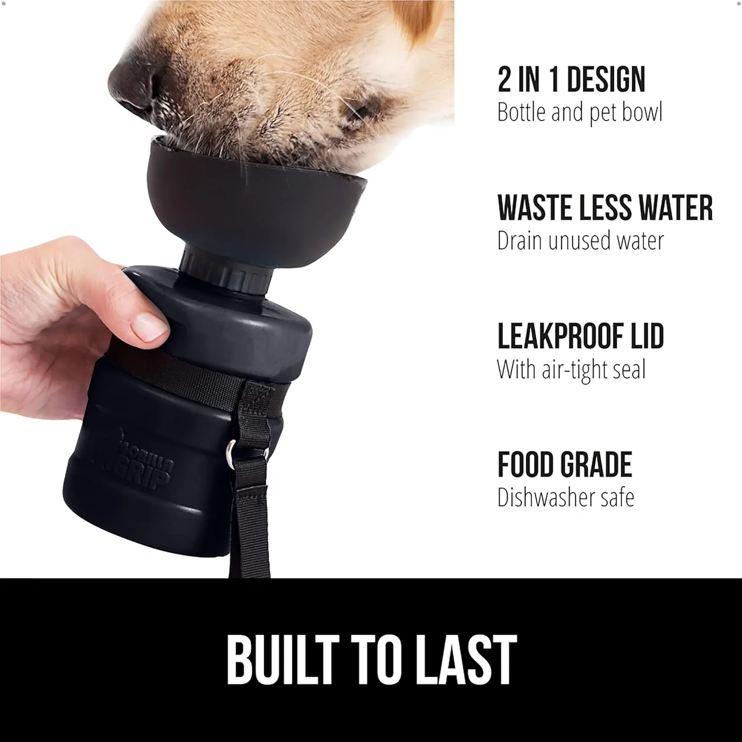 GORILLA GRIP Dog Water Bottle, Portable Water Bowl Dispenser for Dogs, 20 oz Leak Proof Pet Travel Squeeze Bottles, Food Grade Silicone, to Go Puppy Essentials, Hiking Camping Trip Accessories, Black