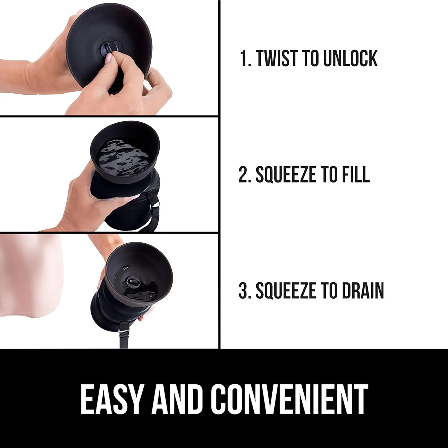 GORILLA GRIP Dog Water Bottle, Portable Water Bowl Dispenser for Dogs, 20 oz Leak Proof Pet Travel Squeeze Bottles, Food Grade Silicone, to Go Puppy Essentials, Hiking Camping Trip Accessories, Black