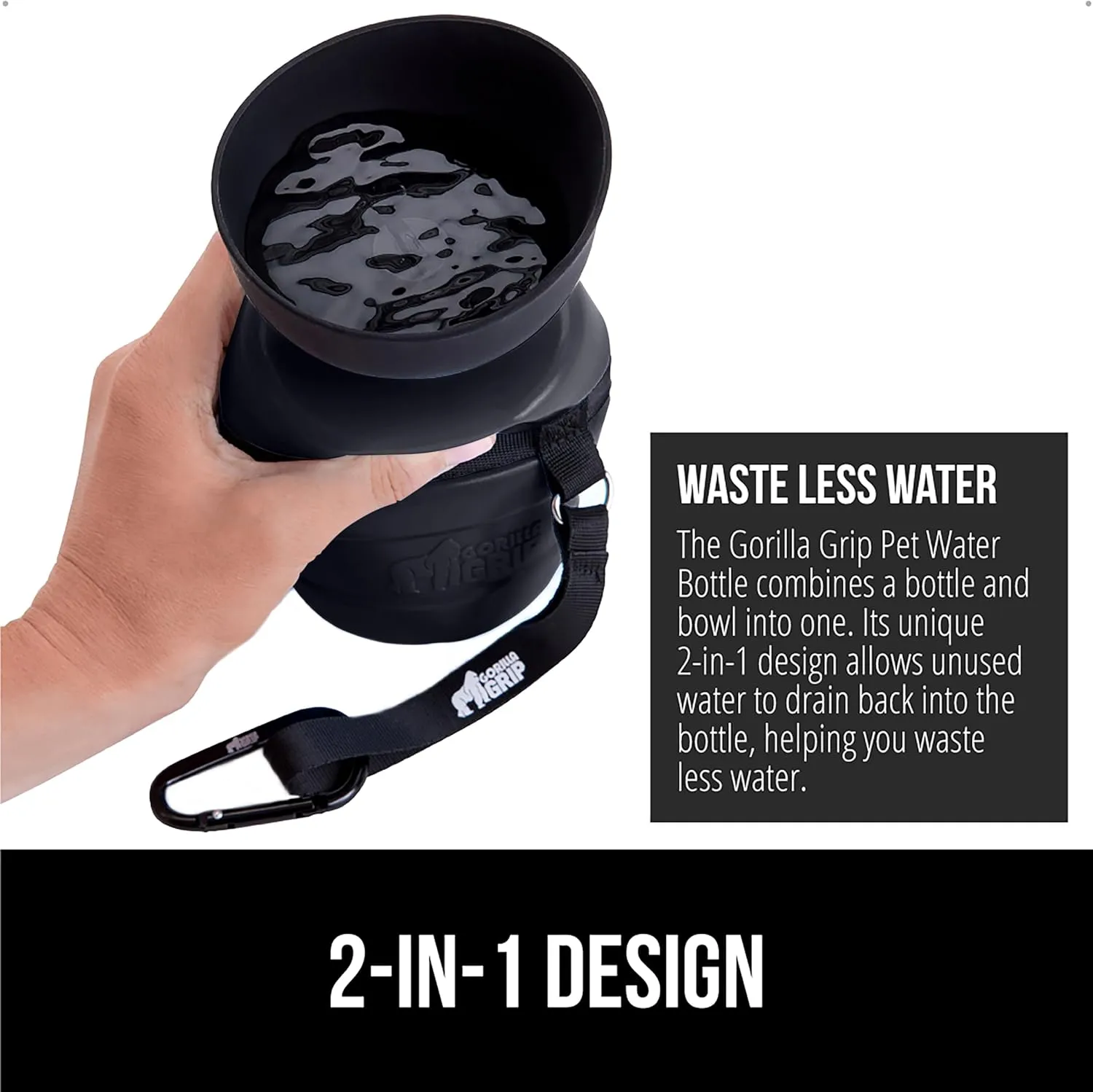 GORILLA GRIP Dog Water Bottle, Portable Water Bowl Dispenser for Dogs, 20 oz Leak Proof Pet Travel Squeeze Bottles, Food Grade Silicone, to Go Puppy Essentials, Hiking Camping Trip Accessories, Black