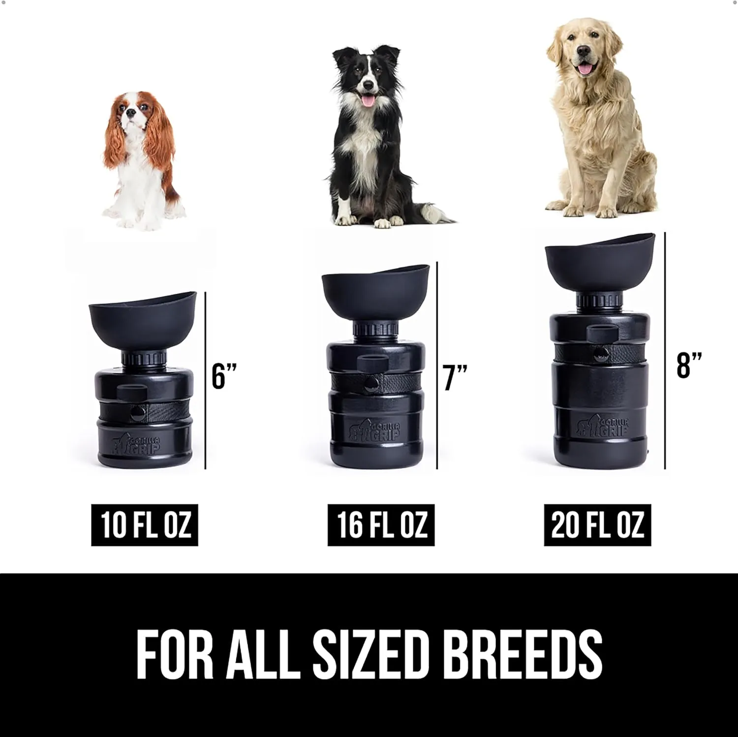 GORILLA GRIP Dog Water Bottle, Portable Water Bowl Dispenser for Dogs, 20 oz Leak Proof Pet Travel Squeeze Bottles, Food Grade Silicone, to Go Puppy Essentials, Hiking Camping Trip Accessories, Black