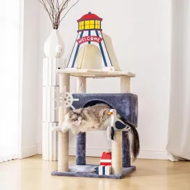 HYABi 48.5-Inch Novelty Lighthouse Seagull Wheel Buoy Cat Tree Tower Condo Bed Furniture Plush Ball Toy Fish Platforms Multi-Level with Scratching Posts Play for Indoor Cats