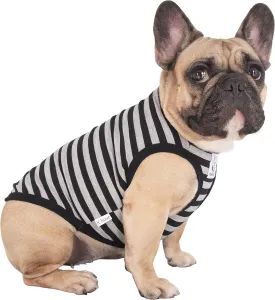 iChoue French Bulldog 100% Breathable Cotton Striped T Shirts Halloween Vest Clothes for Medium Dogs Tank Tops Frenchie Pug English Boston Terrier Pitbull Grey Black Stripes - Large