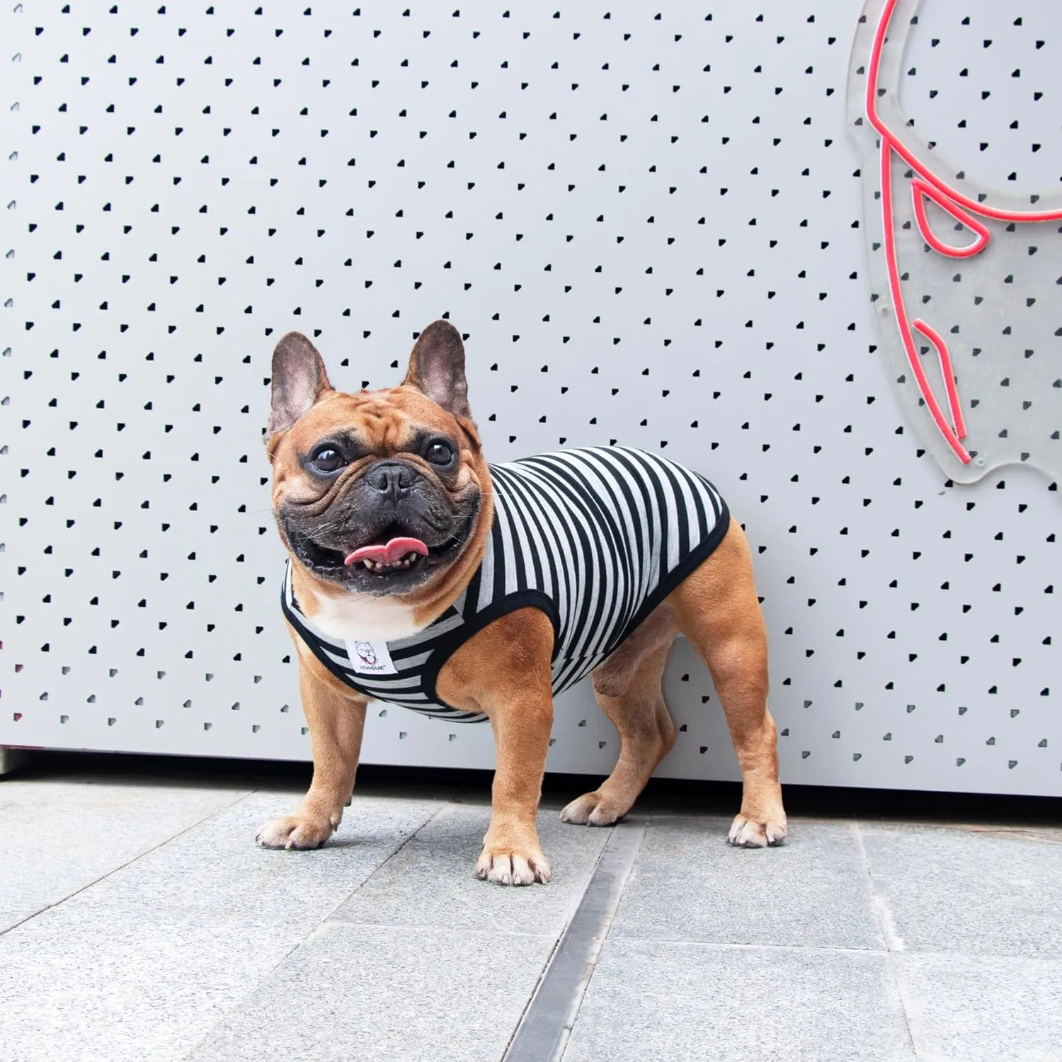 iChoue French Bulldog 100% Breathable Cotton Striped T Shirts Halloween Vest Clothes for Medium Dogs Tank Tops Frenchie Pug English Boston Terrier Pitbull Grey Black Stripes - Large