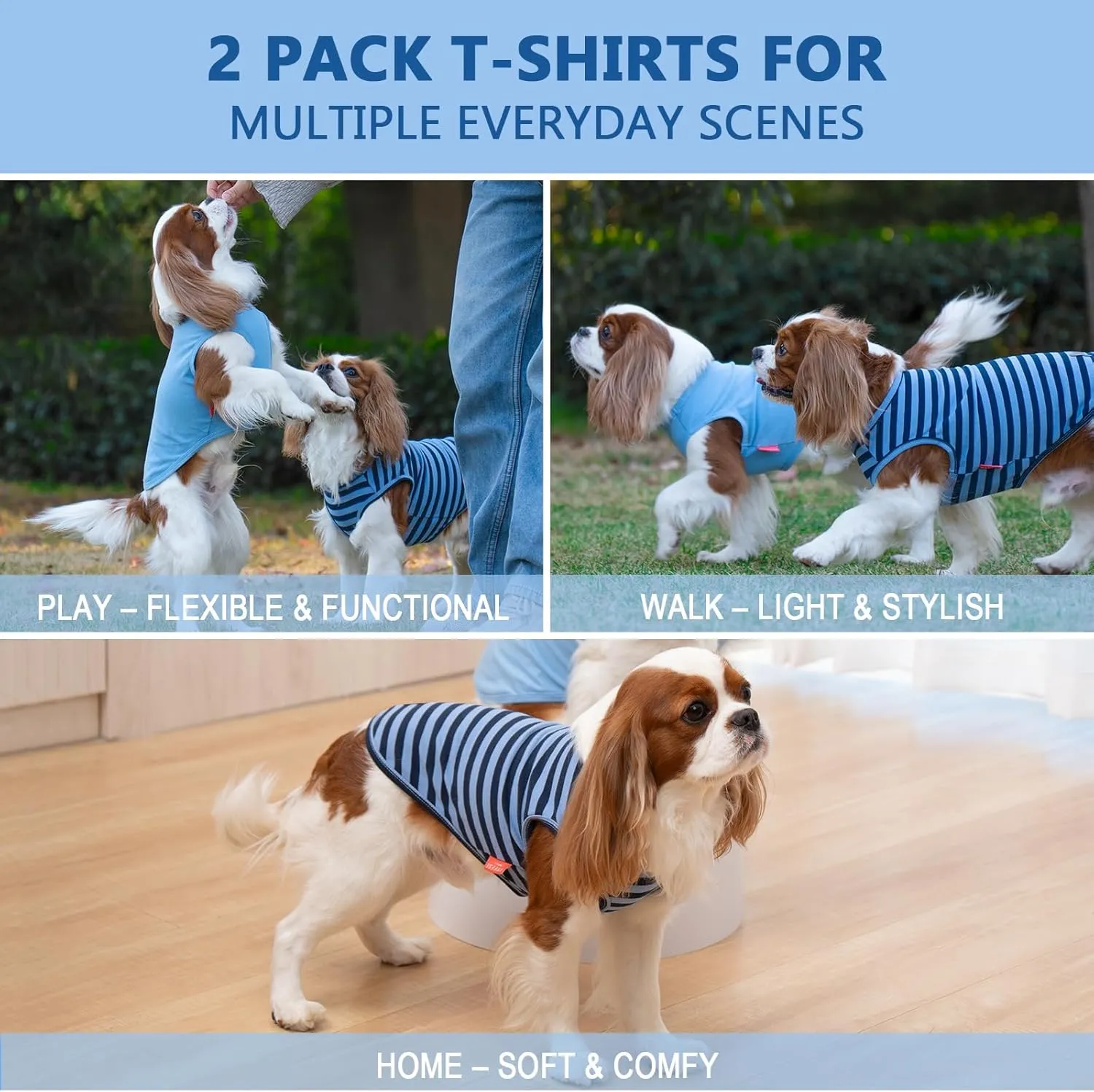 KYEESE 2Pack Dog Shirts Small Tee Soft for Small Dogs Striped T Shirt Lightweight Sleeveless Vest Cotton Tank Top Clothes, Large,Dark Blue Striped