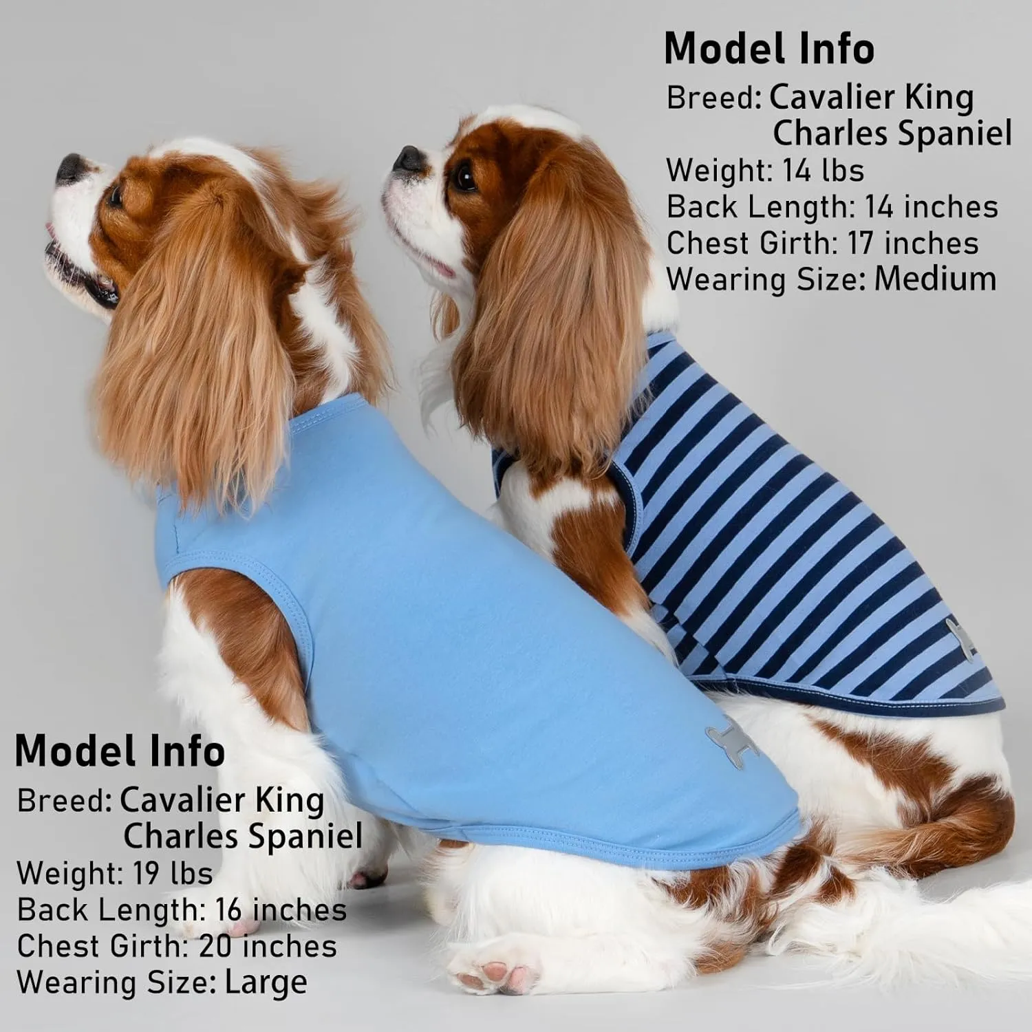 KYEESE 2Pack Dog Shirts Small Tee Soft for Small Dogs Striped T Shirt Lightweight Sleeveless Vest Cotton Tank Top Clothes, Large,Dark Blue Striped