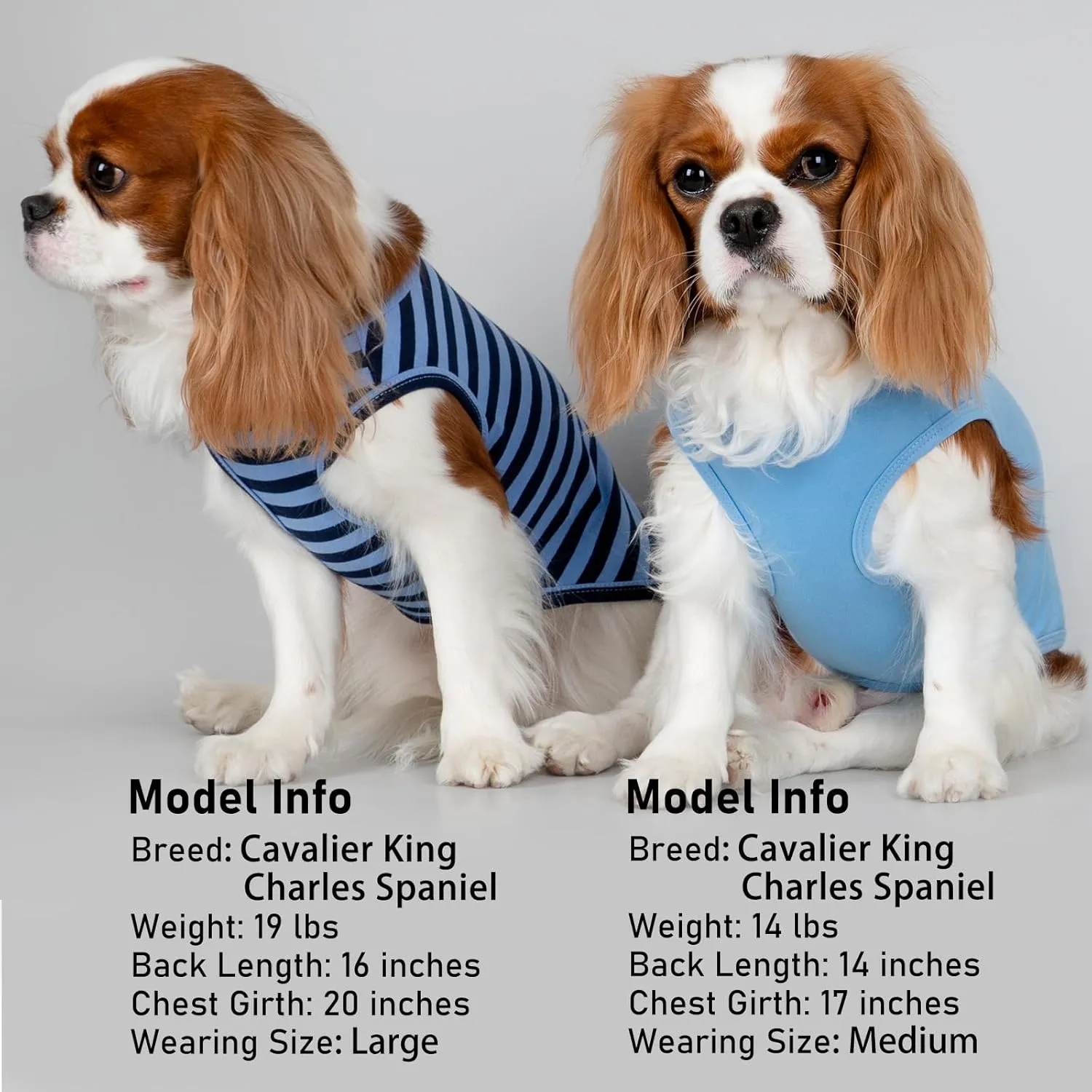 KYEESE 2Pack Dog Shirts Small Tee Soft for Small Dogs Striped T Shirt Lightweight Sleeveless Vest Cotton Tank Top Clothes, Large,Dark Blue Striped