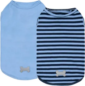 KYEESE 2Pack Dog Shirts Small Tee Soft for Small Dogs Striped T Shirt Lightweight Sleeveless Vest Cotton Tank Top Clothes, Large,Dark Blue Striped