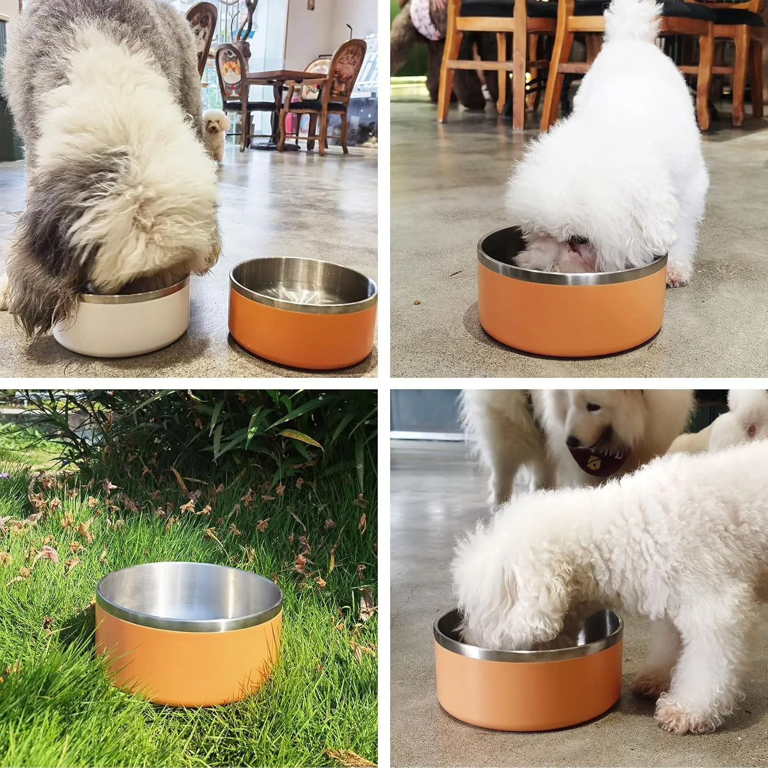LIHONG Stainless Steel Dog Bowls for Small Meidum Sized Dogs,Dog Food Water Bowls No Slip,Dishwasher Safe(40oz,Orange)