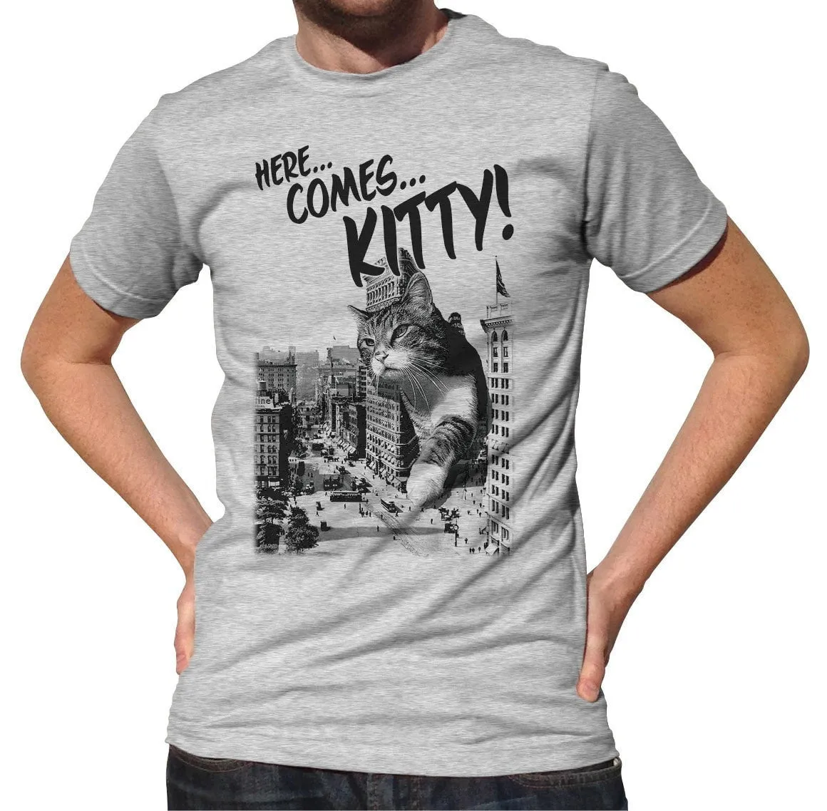 Men's Here Comes Kitty T-Shirt Funny Giant Cat TShirt