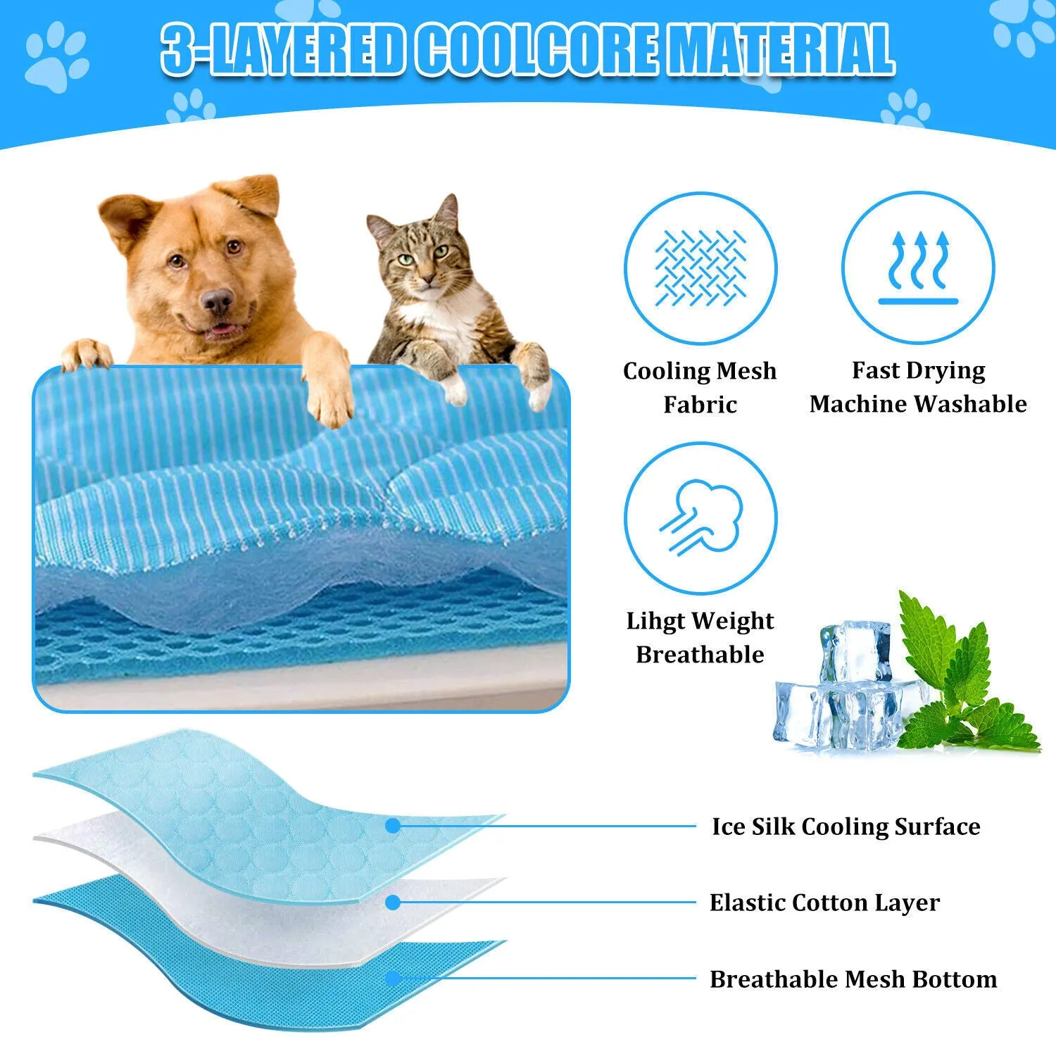 Pet Cooling Mat Cool Pad Cushion Dog Cat Puppy Blanket For Summer Sleeping Bed