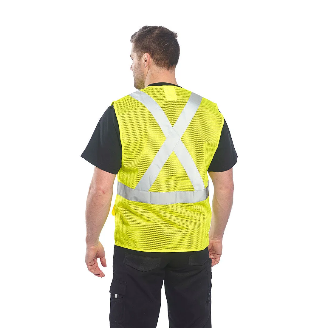 Portwest US370 Hi-Vis Reflective Cooling Mesh Vest with 6 Pockets and Zip Close