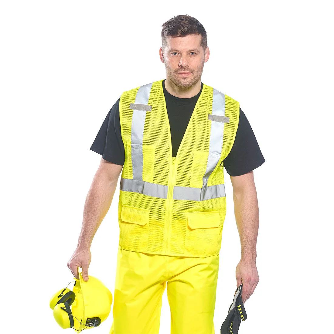Portwest US370 Hi-Vis Reflective Cooling Mesh Vest with 6 Pockets and Zip Close